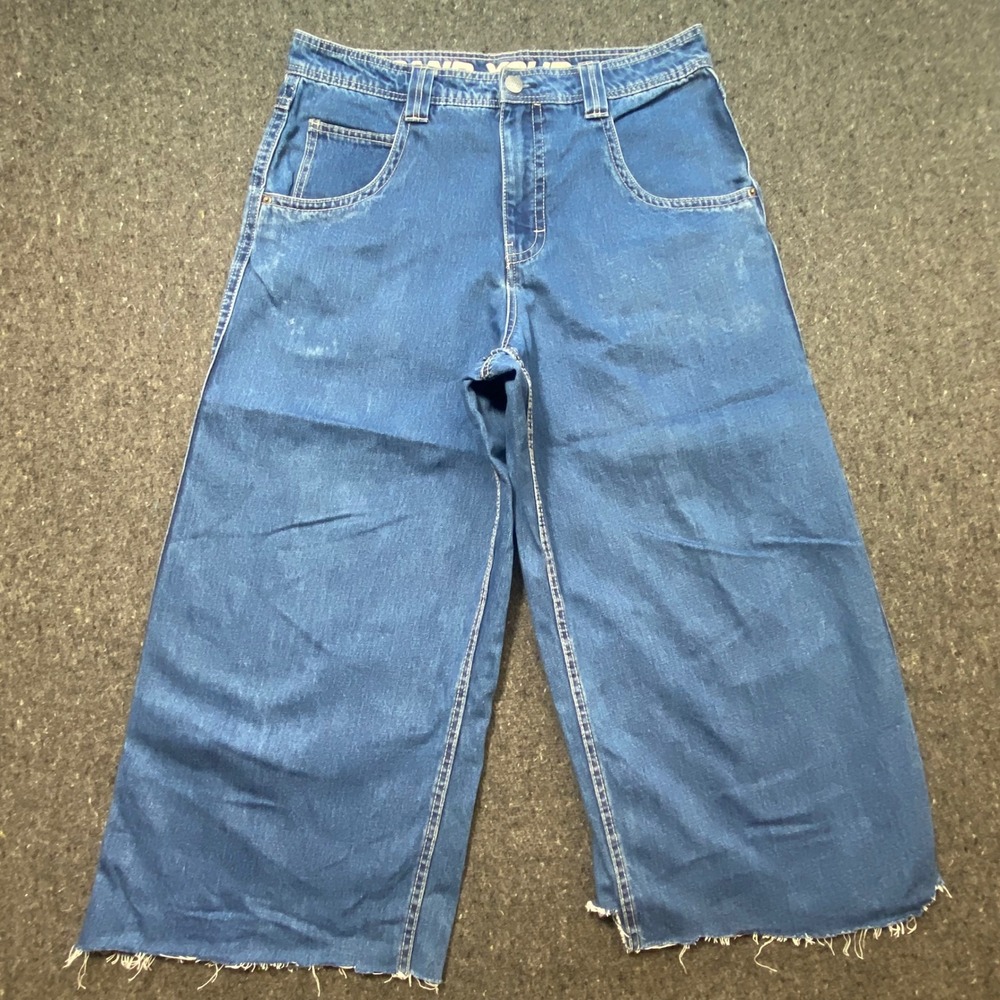 A-Lab Mega Wide Leg Jeans 34 Mens Blue Skater 26 Inch Opening Raw Hem Bunny